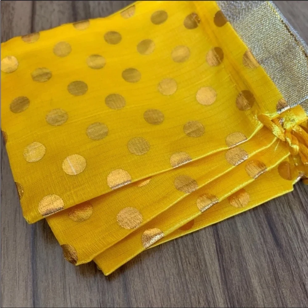 Lot of 10 Bright yellow & gold polka dot gift bags party favors Bollywood bag